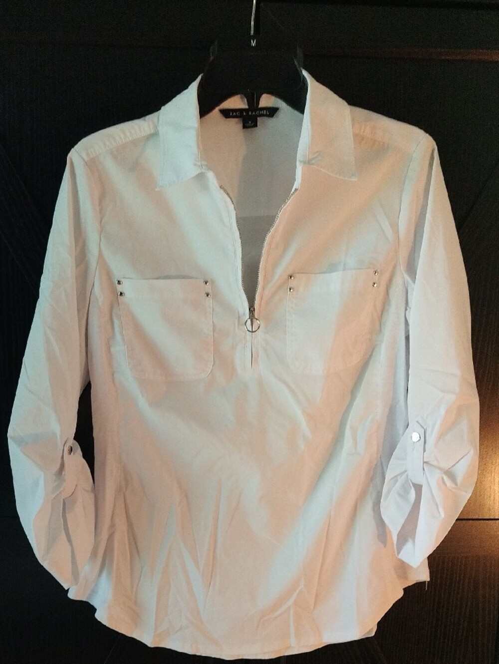 Zac & Rachel White Zip-Front Shirt  with Ring Pull